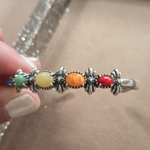 American West Sterling Multi Gemstone Cuff Bracelet - Picture 4 of 12